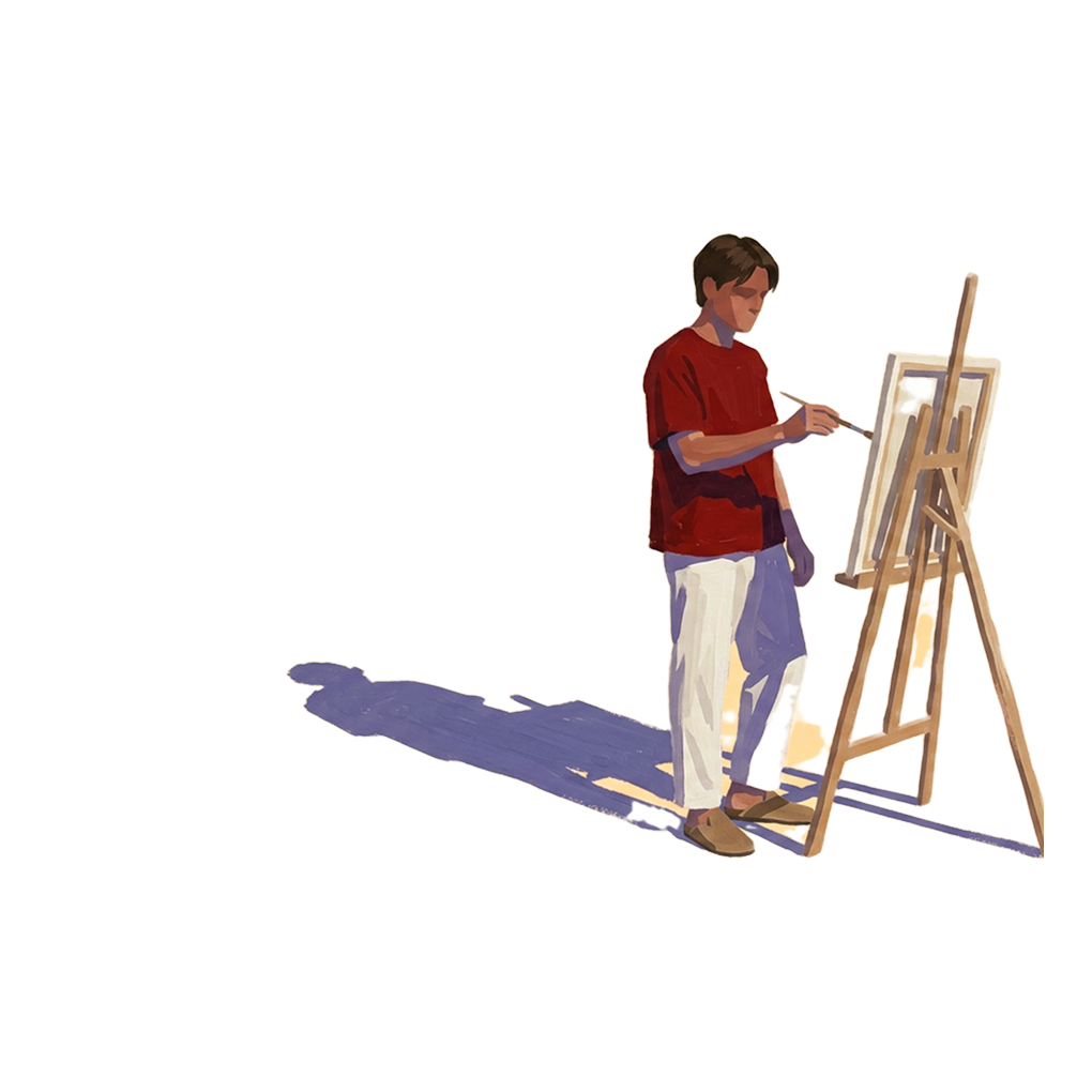 Painting at an easel