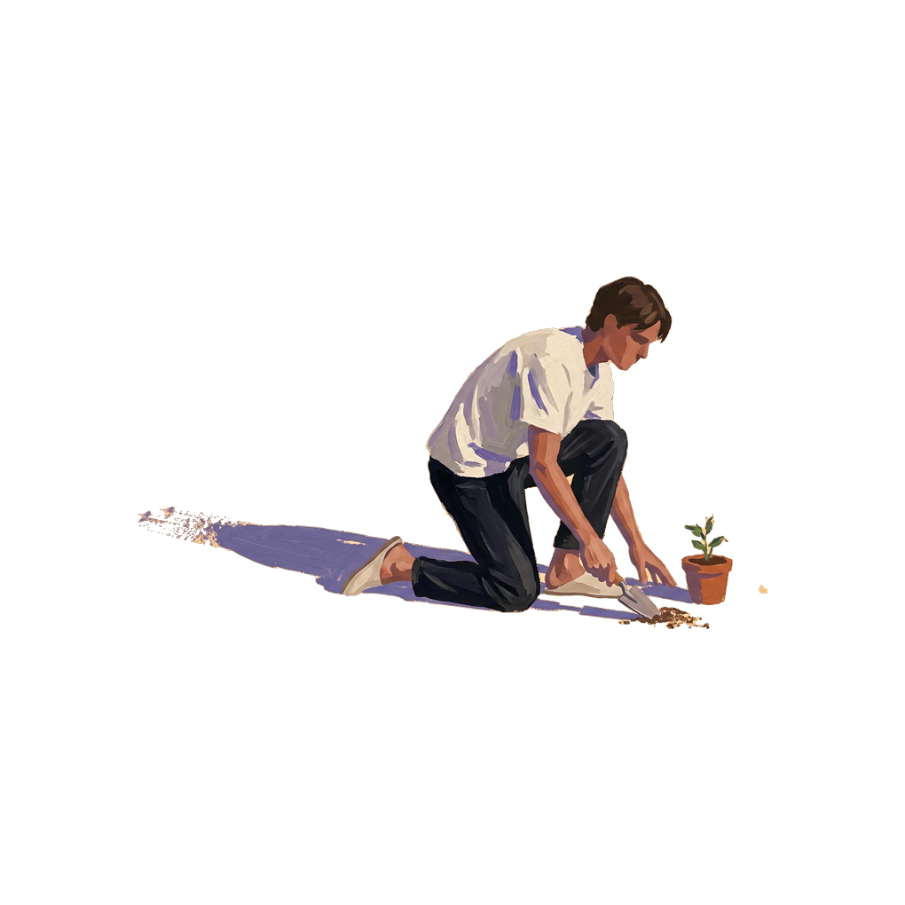 Kneeling to plant something