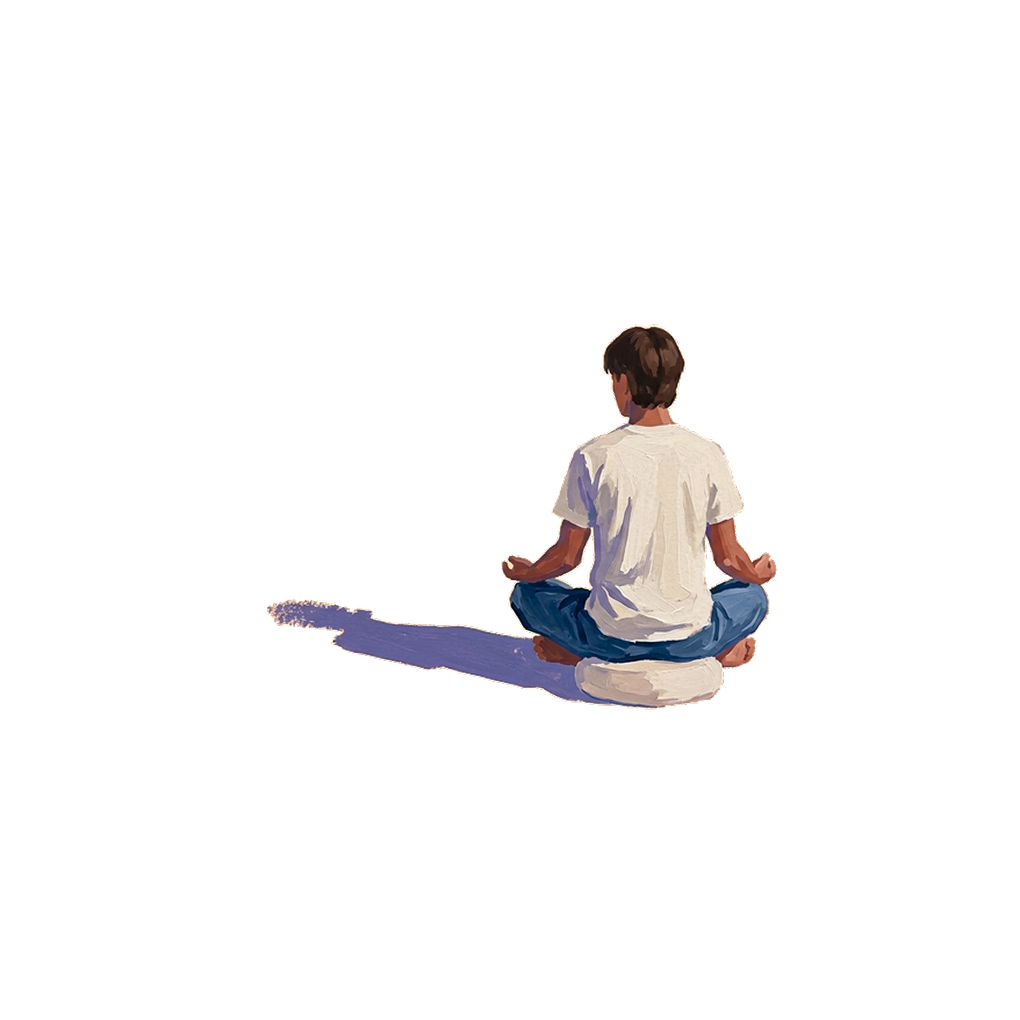 Sitting cross-legged, meditating